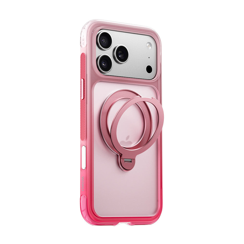 Apple iPhone 18 Pro Kılıf Wiwu AS-204 AeroShield Aurora Ultra Serisi MagSafe Şarj Özellikli Airbag Tasarımlı Standlı Kapak - Pembe