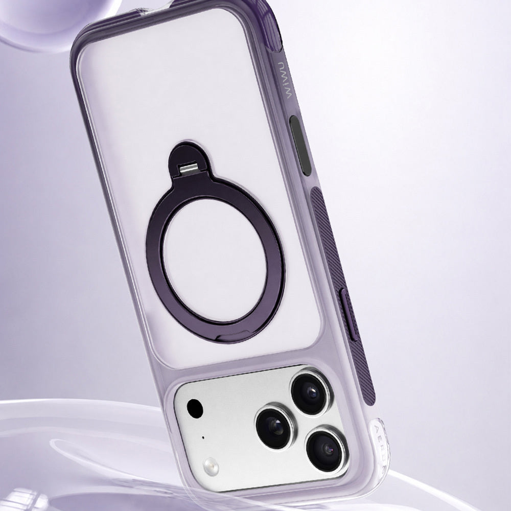 Apple iPhone 17 Pro Max Kılıf Wiwu AS-204 AeroShield Aurora Ultra Serisi MagSafe Şarj Özellikli Airbag Tasarımlı Standlı Kapak - Mor
