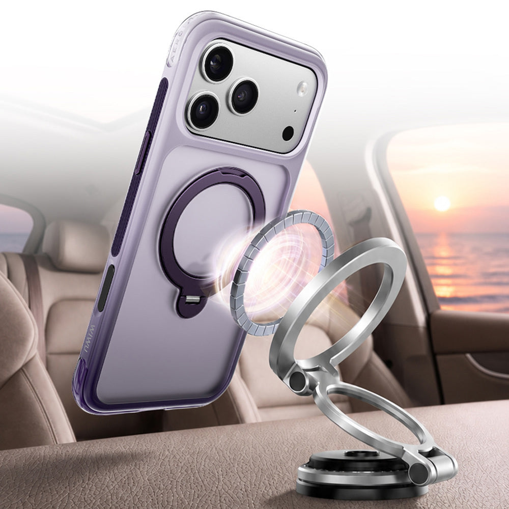 Apple iPhone 17 Pro Max Kılıf Wiwu AS-204 AeroShield Aurora Ultra Serisi MagSafe Şarj Özellikli Airbag Tasarımlı Standlı Kapak - Mor
