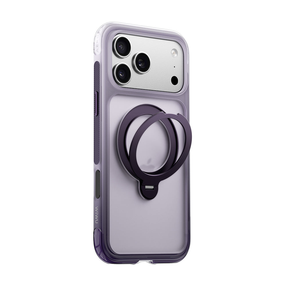Apple iPhone 17 Pro Max Kılıf Wiwu AS-204 AeroShield Aurora Ultra Serisi MagSafe Şarj Özellikli Airbag Tasarımlı Standlı Kapak - Mor