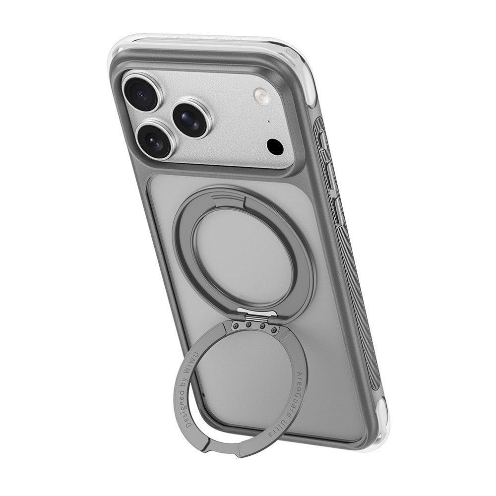 Apple iPhone 17 Pro Max Kılıf Wiwu AG-203 AeroGuard Ultra Serisi MagSafe Şarj Özellikli Airbag Tasarımlı Standlı Kapak - Gri