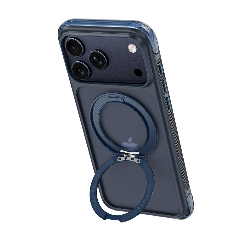 Apple iPhone 17 Pro Max Kılıf Wiwu AG-203 AeroGuard Ultra Serisi MagSafe Şarj Özellikli Airbag Tasarımlı Standlı Kapak - Lacivert