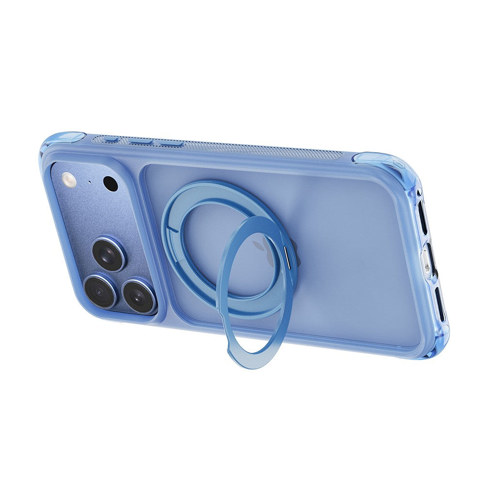 Apple iPhone 17 Pro Max Kılıf Wiwu AG-203 AeroGuard Ultra Serisi MagSafe Şarj Özellikli Airbag Tasarımlı Standlı Kapak - Açık Mavi