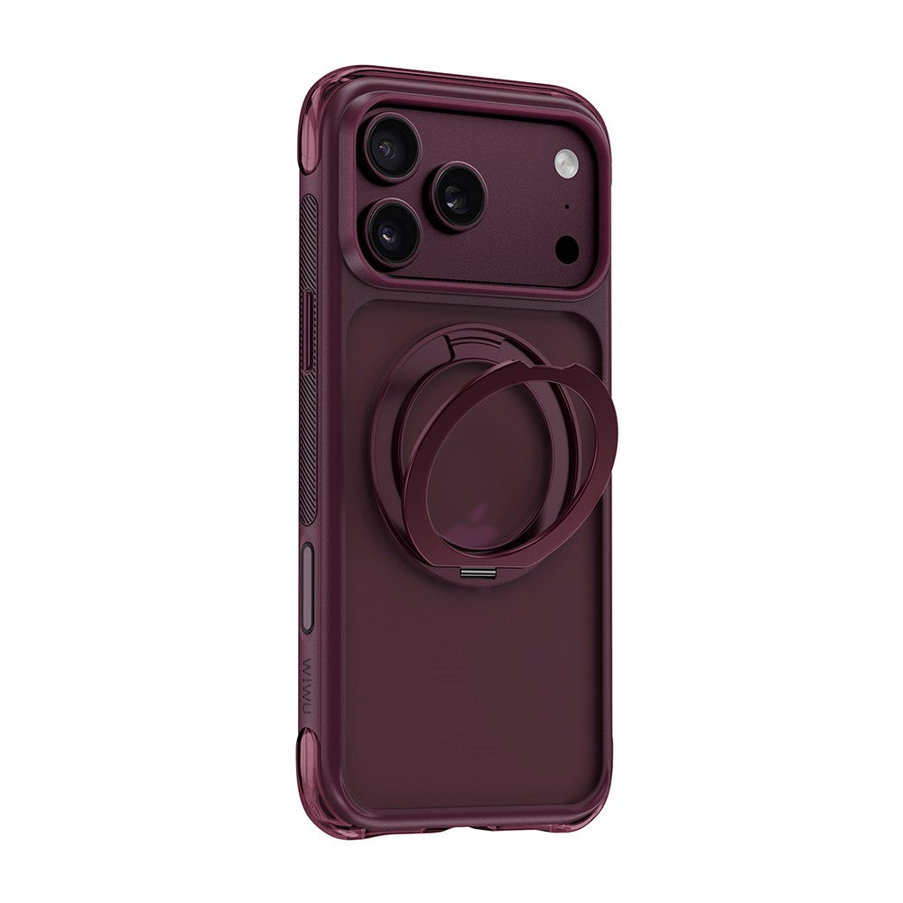 Apple iPhone 17 Pro Max Kılıf Wiwu AG-203 AeroGuard Ultra Serisi MagSafe Şarj Özellikli Airbag Tasarımlı Standlı Kapak - Bordo