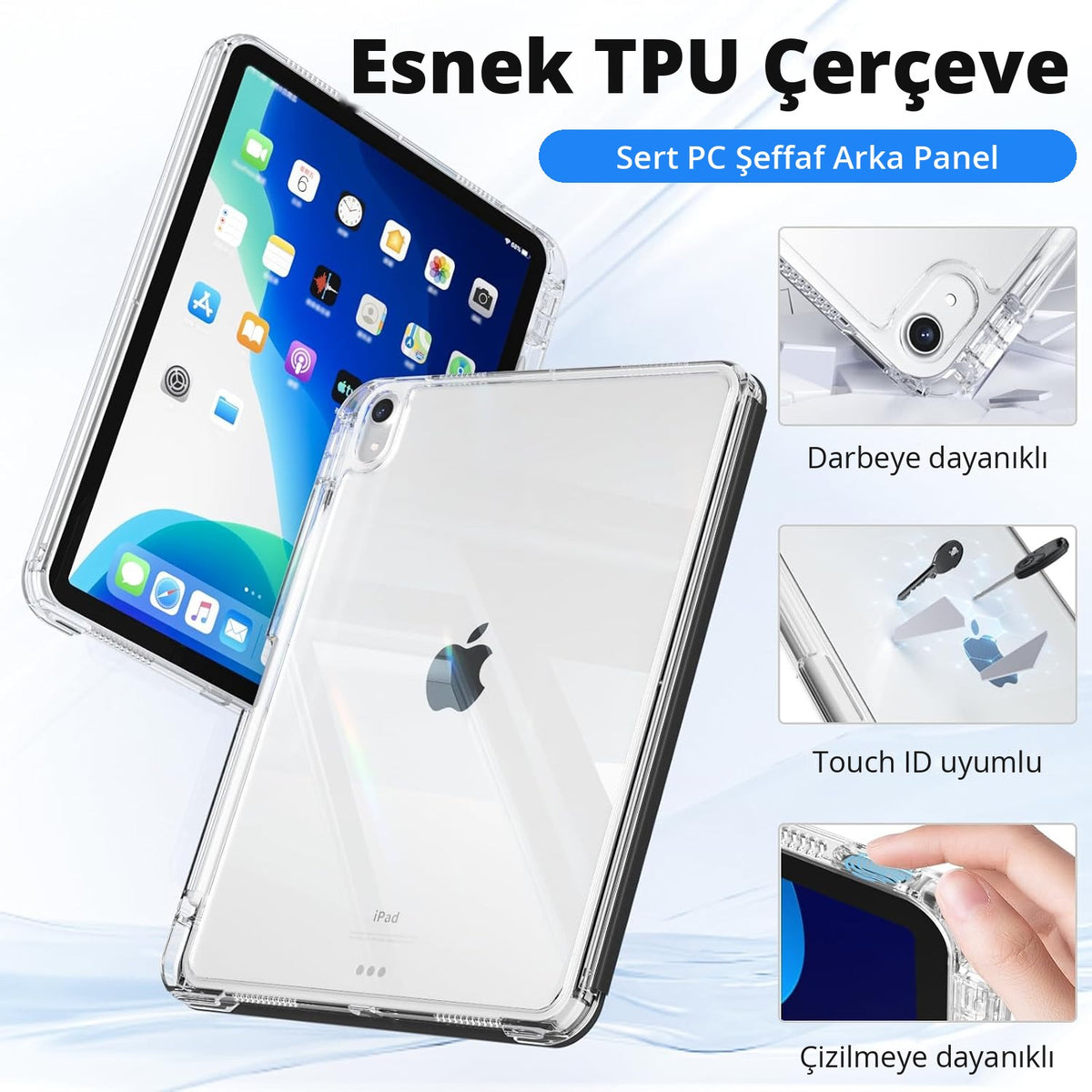 Esnek TPU çerçeve, sert PC şeffaf arka panel