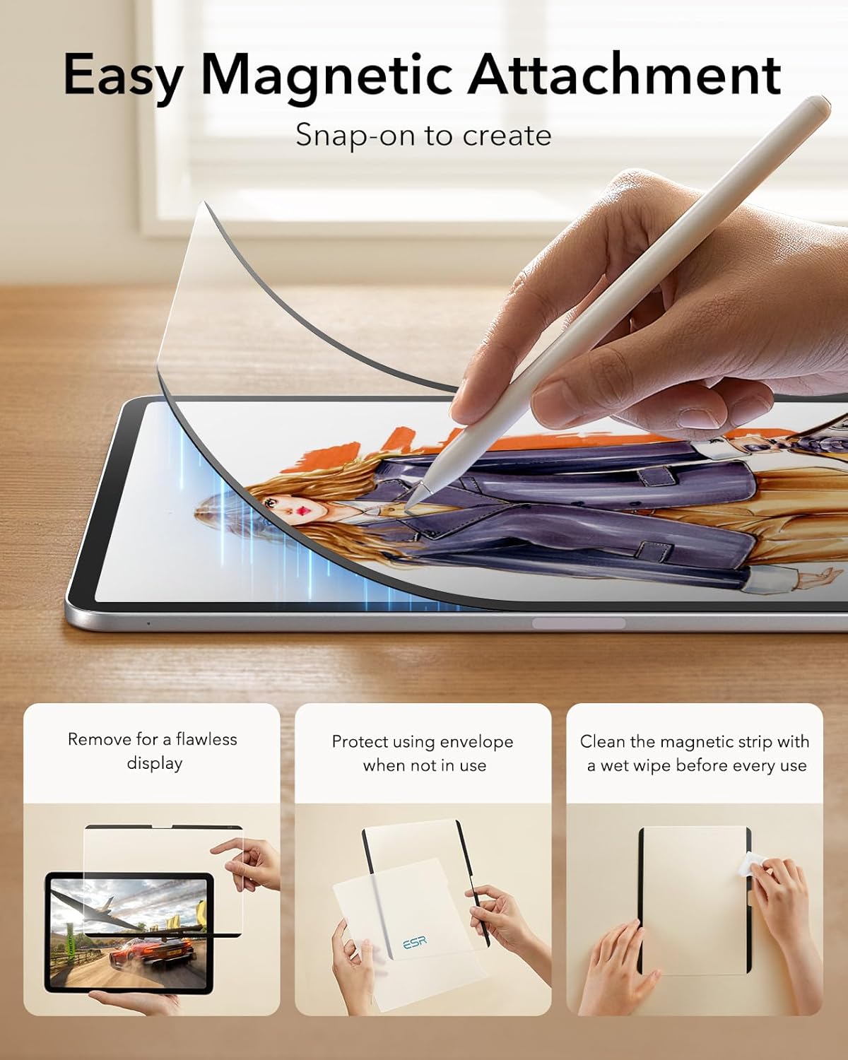 ESR iPad Air 11” Manyetik Paper-Feel Ekran Koruyucu – İnce & Tepkisel