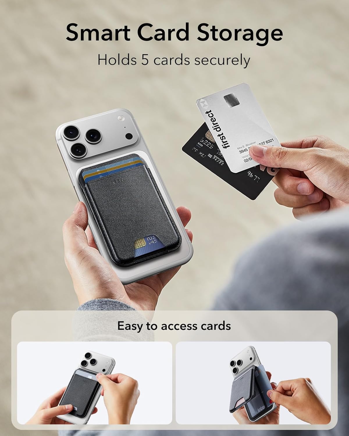 ESR HaloLock Vegan Deri Cüzdan Standı, MagSafe Cüzdan ve Ayarlanabilir Stand, iPhone 14/14 Plus/14 Pro/14 Pro Max ve 13/12 Serisi ile Uyumlu, 13/12 mini ile Uyumlu değil, 3 Kart Tutucu, Siyah