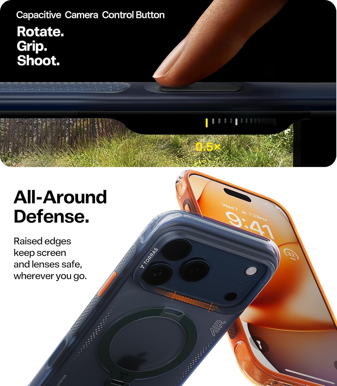 TORRAS Ostand Q3 Air iPhone 17 Pro için Kılıf 6,3 inç Daha Güçlü Manyetik Standlı, Magsafe için Uygun, Hava Yastıkları Askeri Koruma, iPhone 17 Pro Kılıfı için Kamera Kontrolü, Darbeye Dayanıklı ve