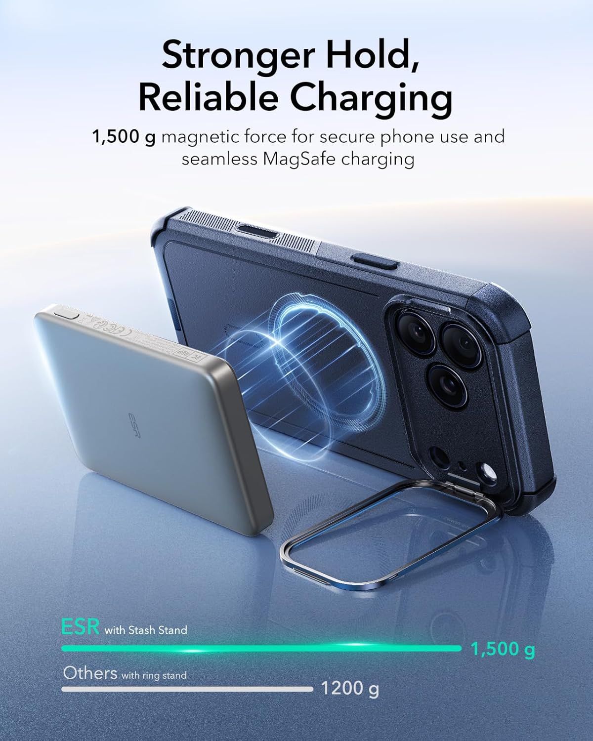 ESR iPhone 17 Pro Max için Stash Standlı Kılıf, Kamera Kontrollü 7X Askeri Sınıf Düşme Koruması, Darbe Emici Telefon Sağlam Kapak, MagSafe Aksesuarlarıyla Uyumlu, Siber Serisi, Mavi