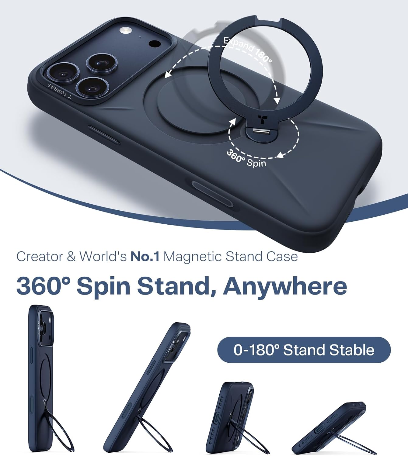 iPhone 17 için TORRAS Q3 Silikon 360° MagSafe Standlı Kılıf