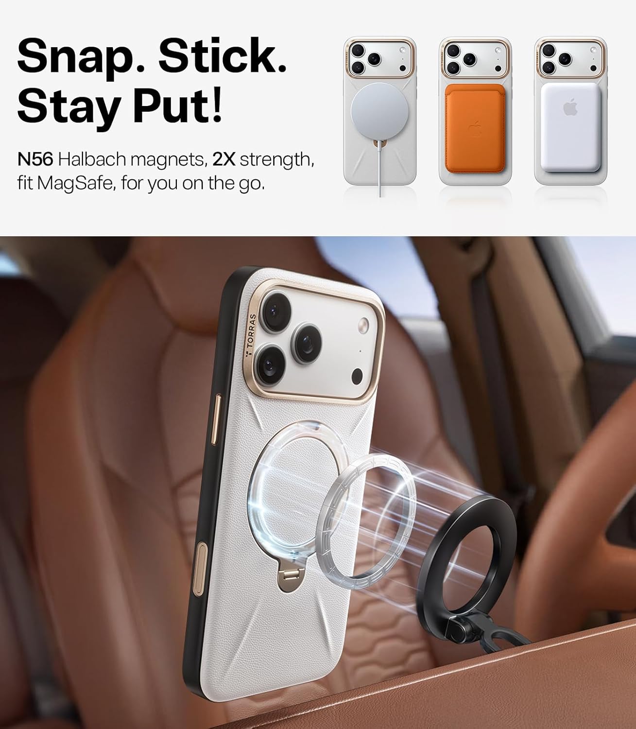 iPhone 17 için TORRAS Q3 VegSkin Organik Deri Standlı Kılıf