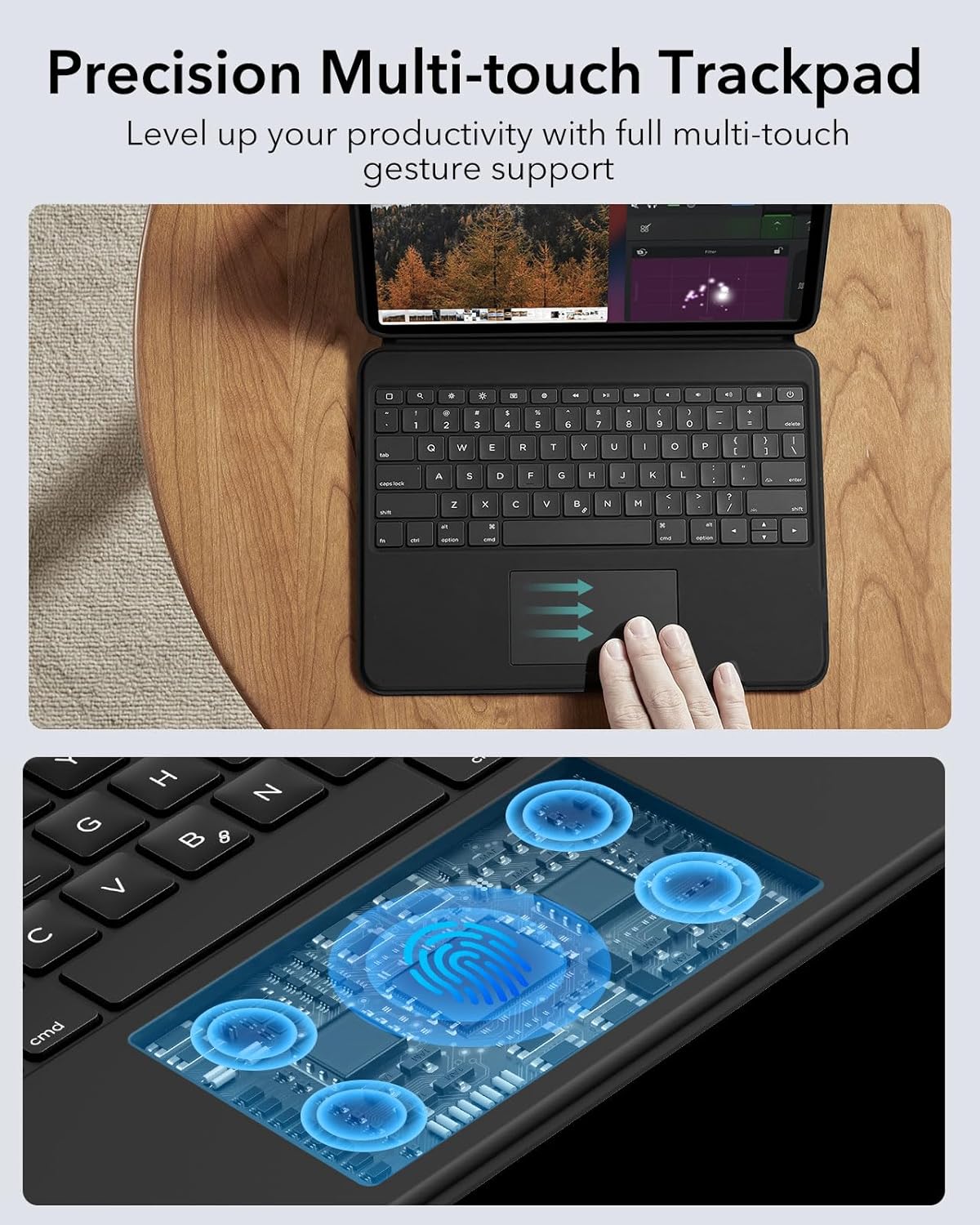 ESR Ascend iPad Pro 13 inç (M5/M4, 2025/2024), İzleme Dörtgenli Klavye Kılıfı, Arkadan Aydınlatmalı Tuşlu Manyetik Çıkarılabilir Klavye, Tamamen Ayarlanabilir Portre/Manzara Standı, Siyah