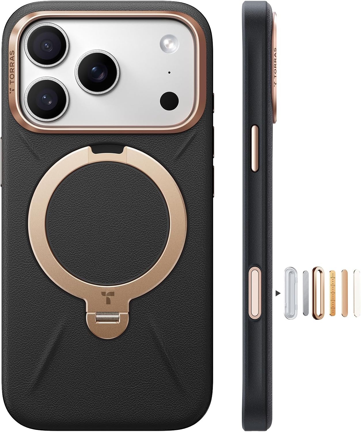 iPhone 17 için TORRAS Q3 VegSkin Organik Deri Standlı Kılıf