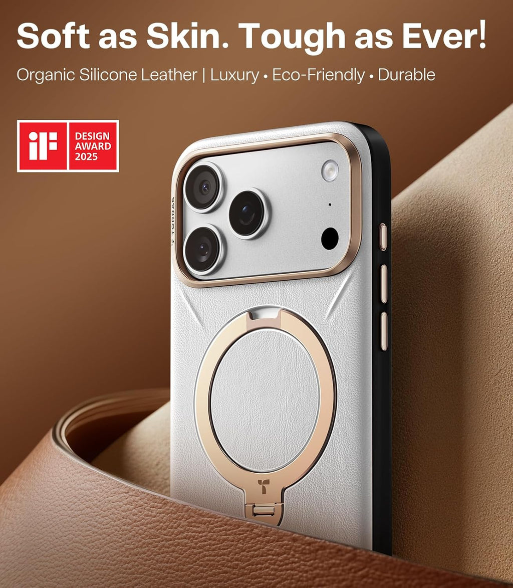 iPhone 17 için TORRAS Q3 VegSkin Organik Deri Standlı Kılıf