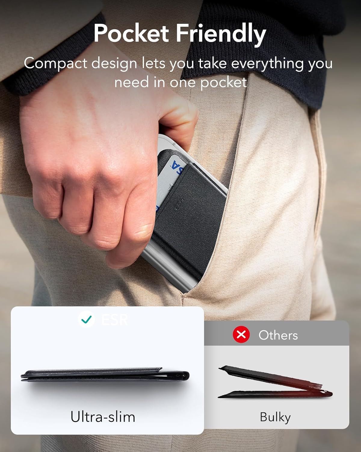 ESR HaloLock Vegan Deri Cüzdan Standı, MagSafe Cüzdan ve Ayarlanabilir Stand, iPhone 14/14 Plus/14 Pro/14 Pro Max ve 13/12 Serisi ile Uyumlu, 13/12 mini ile Uyumlu değil, 3 Kart Tutucu, Siyah