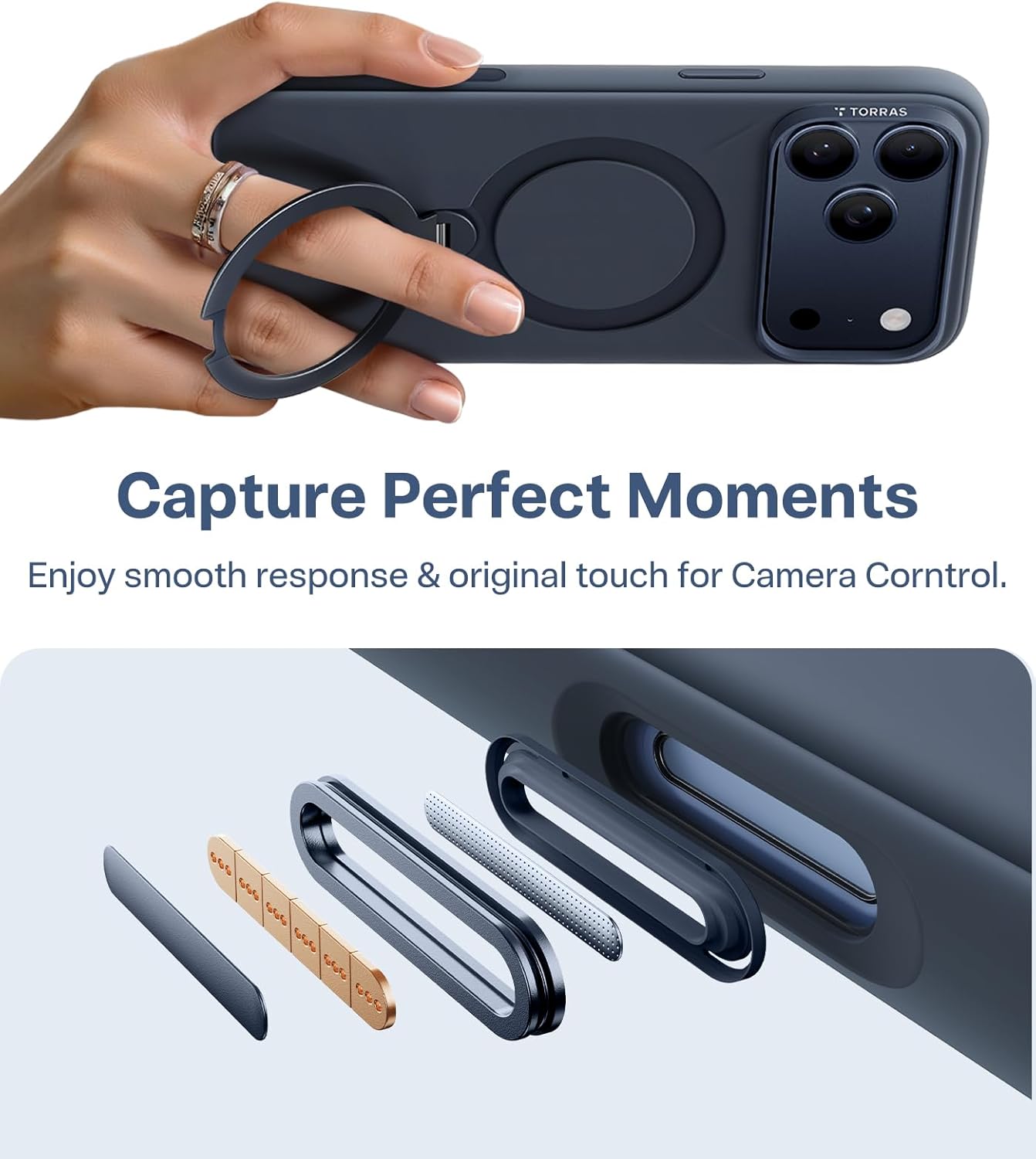 iPhone 17 için TORRAS Q3 Silikon 360° MagSafe Standlı Kılıf