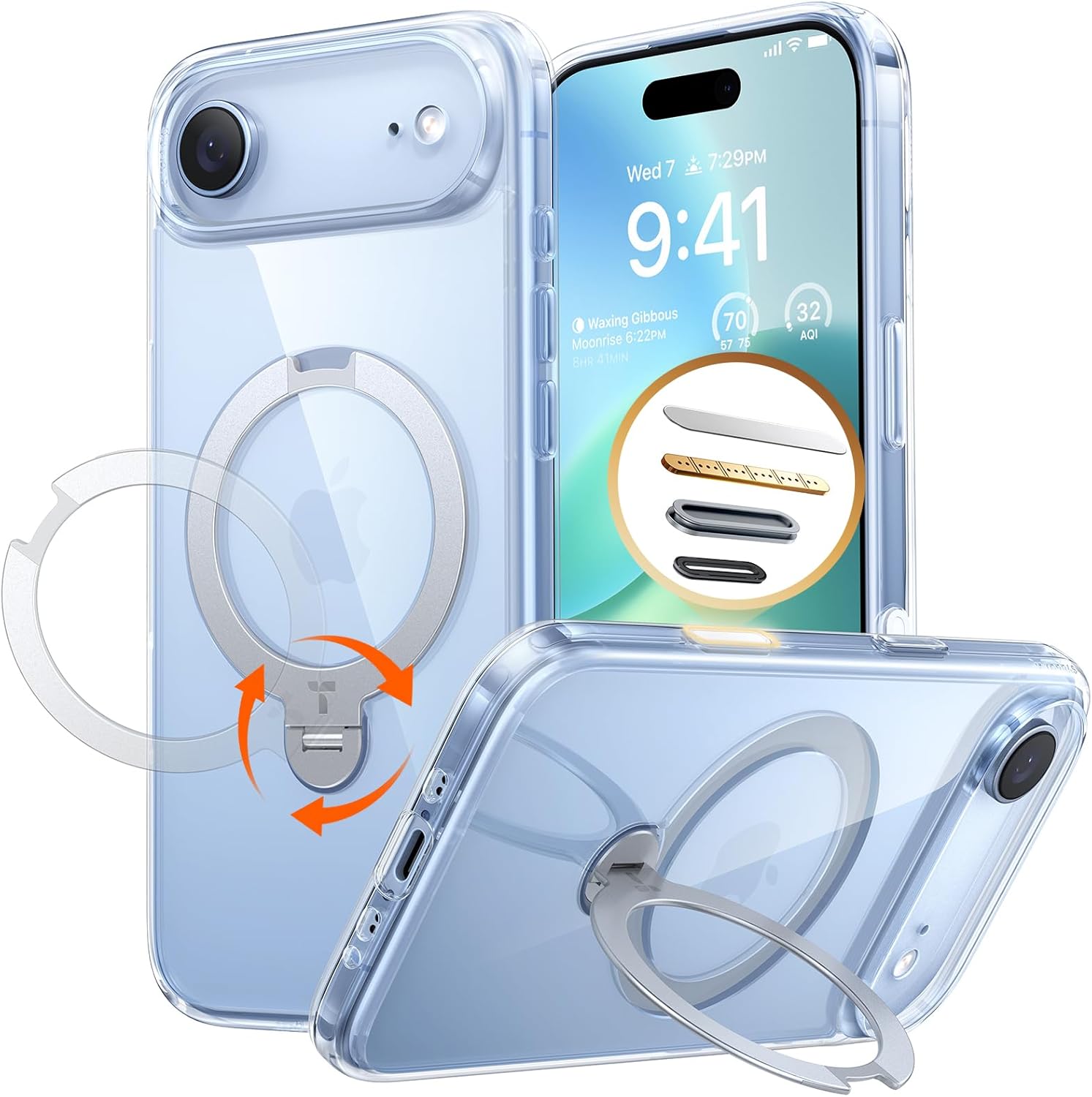 TORRAS Q3 Spin iPhone 17 Air Kılıf – MagSafe Uyumlu, 360° Manyetik Standlı, Şeffaf, 4 Kat Askeri Seviye Darbe Koruması
