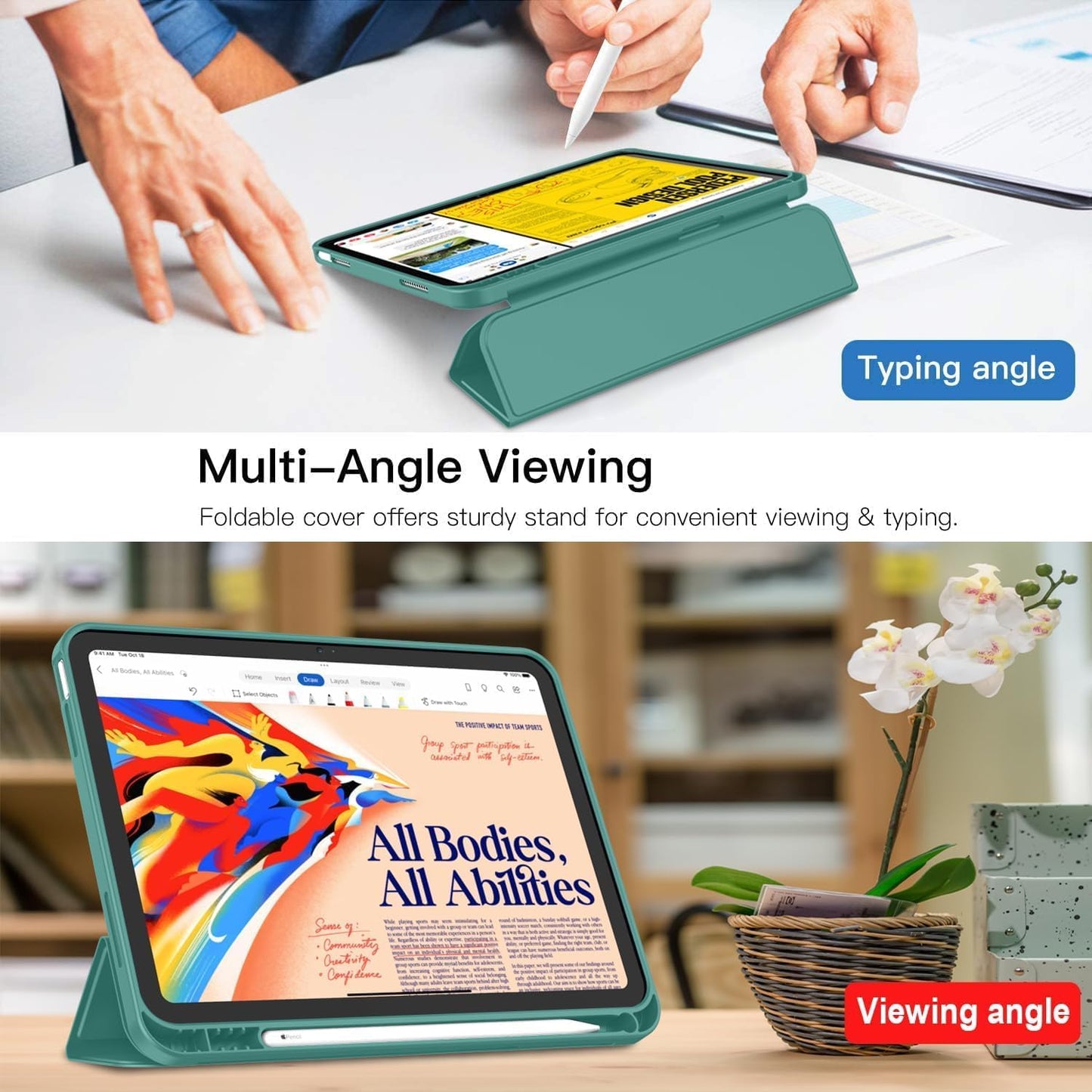 iPad 11. Nesil (11 inç, 2025) / iPad 10. Nesil (10.9 inç, 2022) ile Uyumlu Kılıf – Kalem Bölmeli, Üç Katlanır Standlı, Yumuşak TPU Arka Kapak, Uyku/Uyanma Özellikli Smart Cover (Lavander)