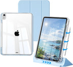 iPad Air 11" M4/M3/M2 ve Air 5/4 (10.9") Kılıf – Çıkarılabilir Sürgülü Kapak, Şeffaf Sert Arka, Kalem Bölmeli