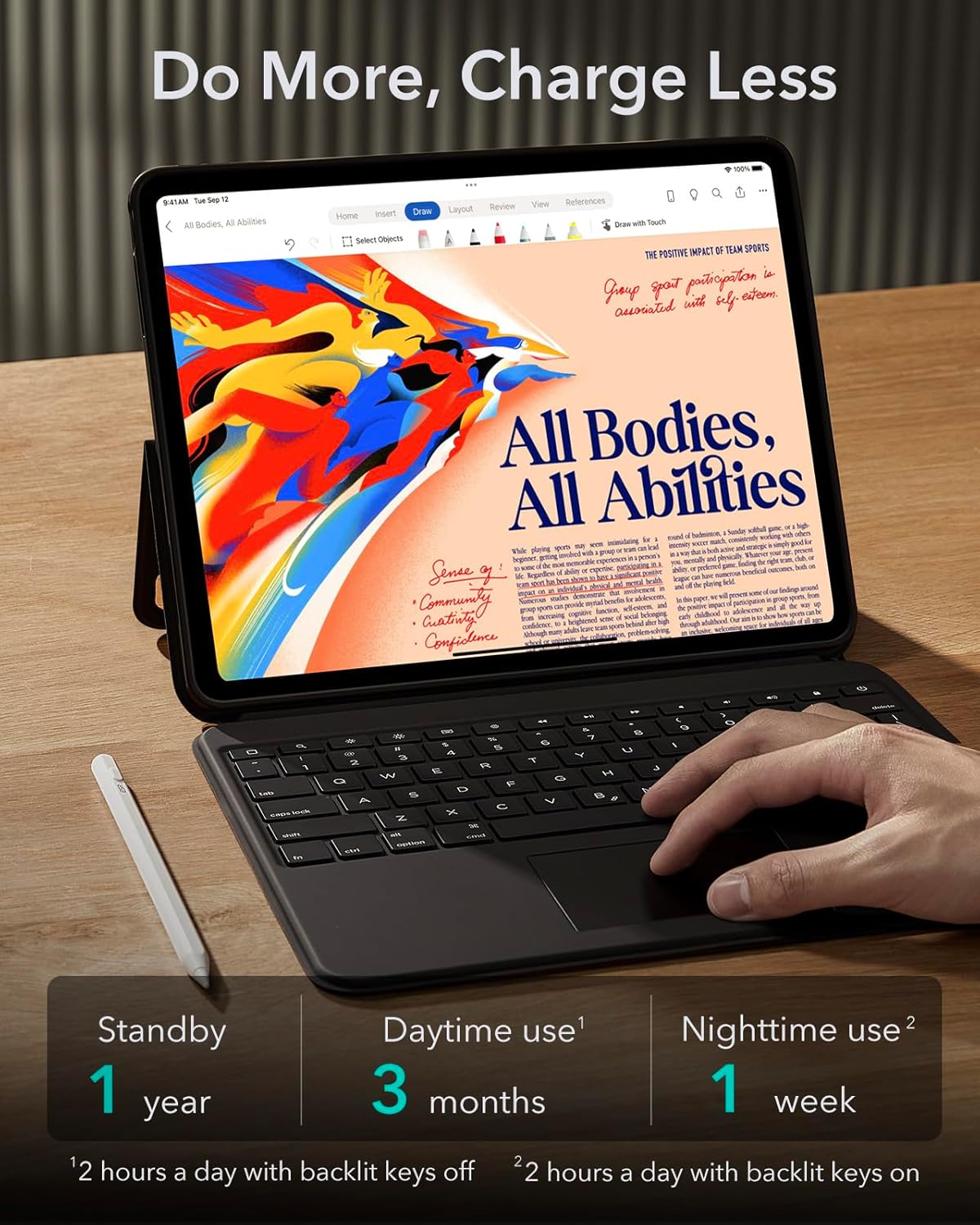 ESR Ascend iPad Pro 13 inç (M5/M4, 2025/2024), İzleme Dörtgenli Klavye Kılıfı, Arkadan Aydınlatmalı Tuşlu Manyetik Çıkarılabilir Klavye, Tamamen Ayarlanabilir Portre/Manzara Standı, Siyah