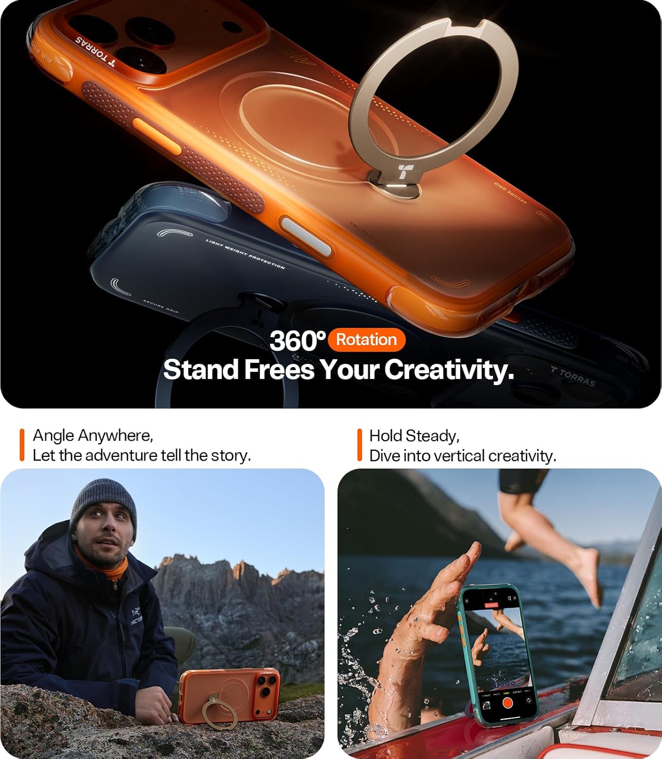 TORRAS Ostand Q3 Air iPhone 17 Pro için Kılıf 6,3 inç Daha Güçlü Manyetik Standlı, Magsafe için Uygun, Hava Yastıkları Askeri Koruma, iPhone 17 Pro Kılıfı için Kamera Kontrolü, Darbeye Dayanıklı ve