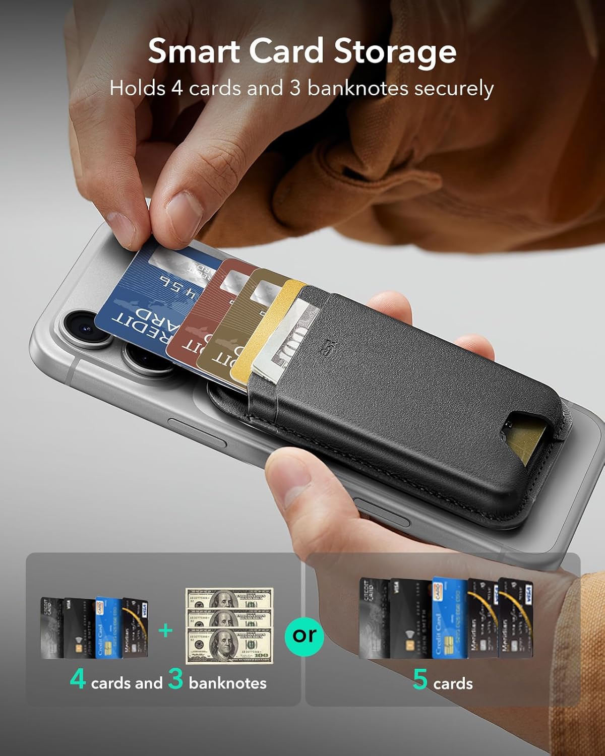 ESR iPhone MagSafe Cüzdan – 5 Kartlık, RFID, Vegan Deri