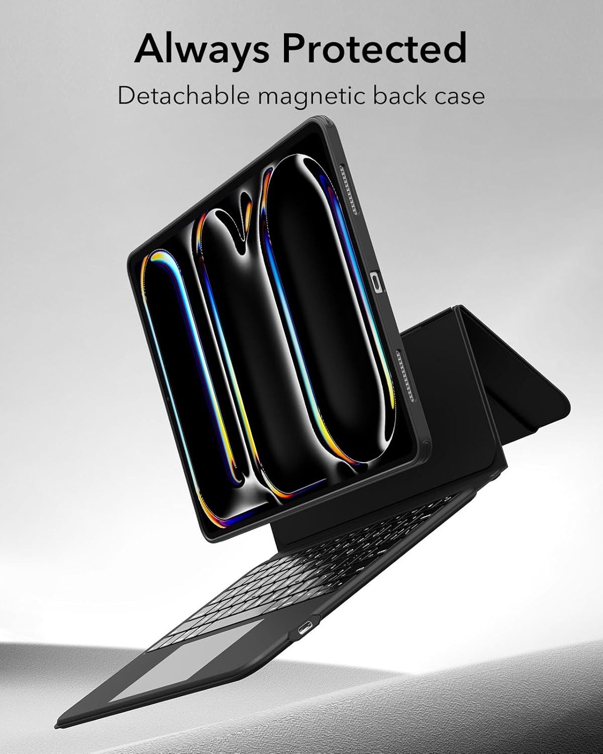 ESR Ascend iPad Pro 13 inç (M5/M4, 2025/2024), İzleme Dörtgenli Klavye Kılıfı, Arkadan Aydınlatmalı Tuşlu Manyetik Çıkarılabilir Klavye, Tamamen Ayarlanabilir Portre/Manzara Standı, Siyah