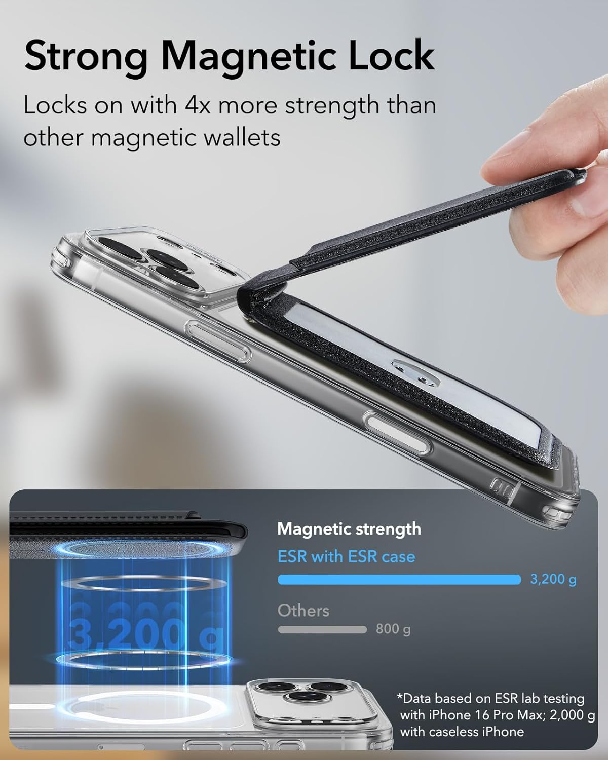 ESR HaloLock Vegan Deri Cüzdan Standı, MagSafe Cüzdan ve Ayarlanabilir Stand, iPhone 14/14 Plus/14 Pro/14 Pro Max ve 13/12 Serisi ile Uyumlu, 13/12 mini ile Uyumlu değil, 3 Kart Tutucu, Siyah