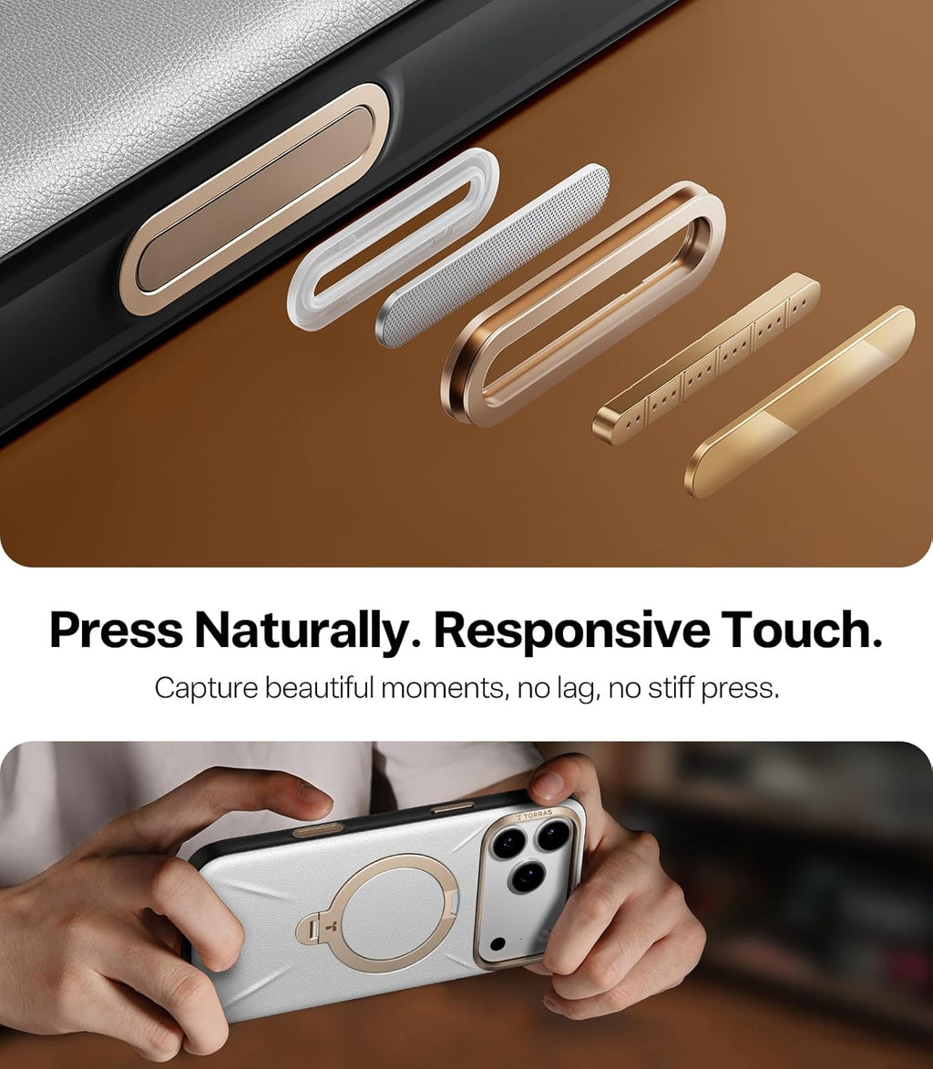 iPhone 17 için TORRAS Q3 VegSkin Organik Deri Standlı Kılıf