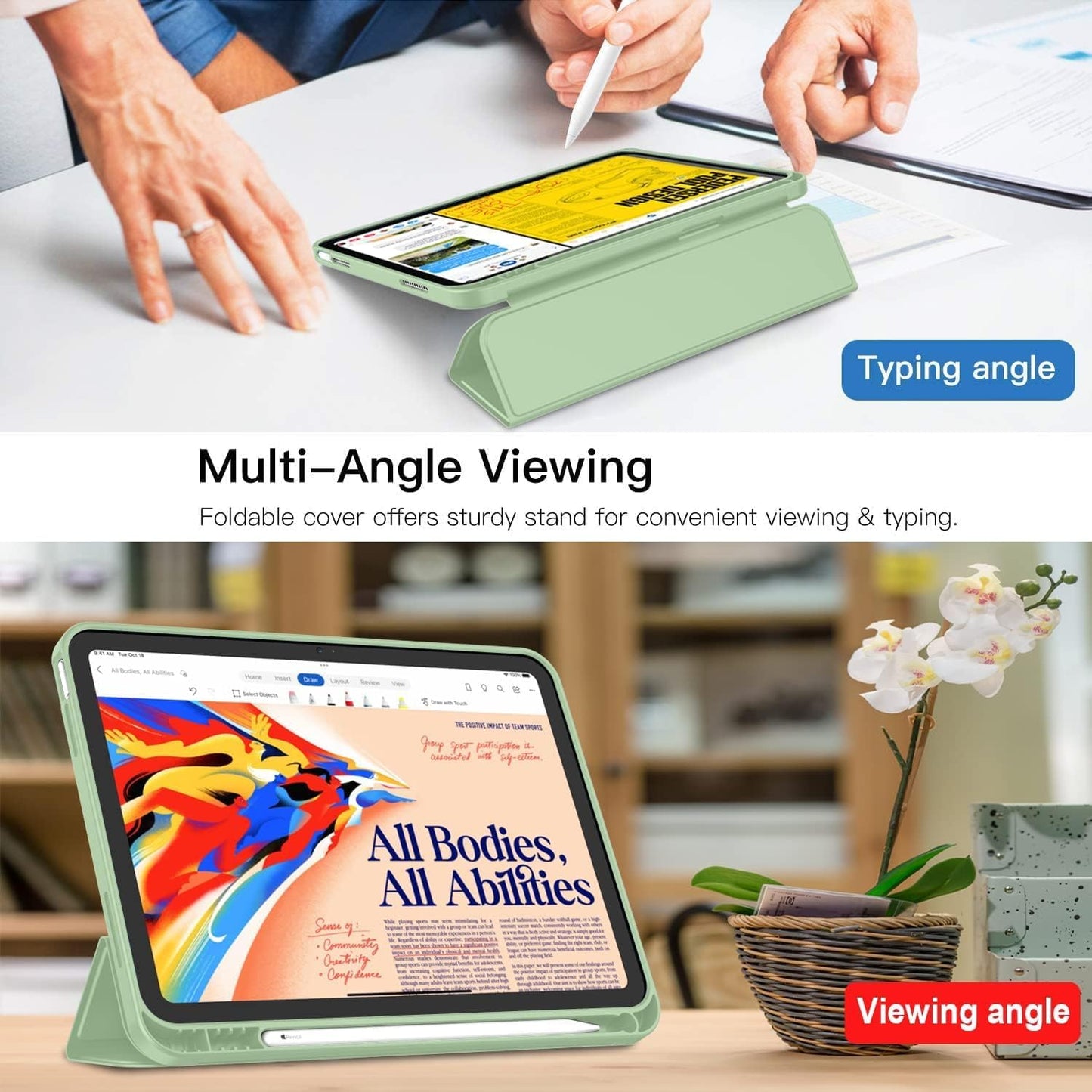 iPad 11. Nesil (11 inç, 2025) / iPad 10. Nesil (10.9 inç, 2022) ile Uyumlu Kılıf – Kalem Bölmeli, Üç Katlanır Standlı, Yumuşak TPU Arka Kapak, Uyku/Uyanma Özellikli Smart Cover (Lavander)