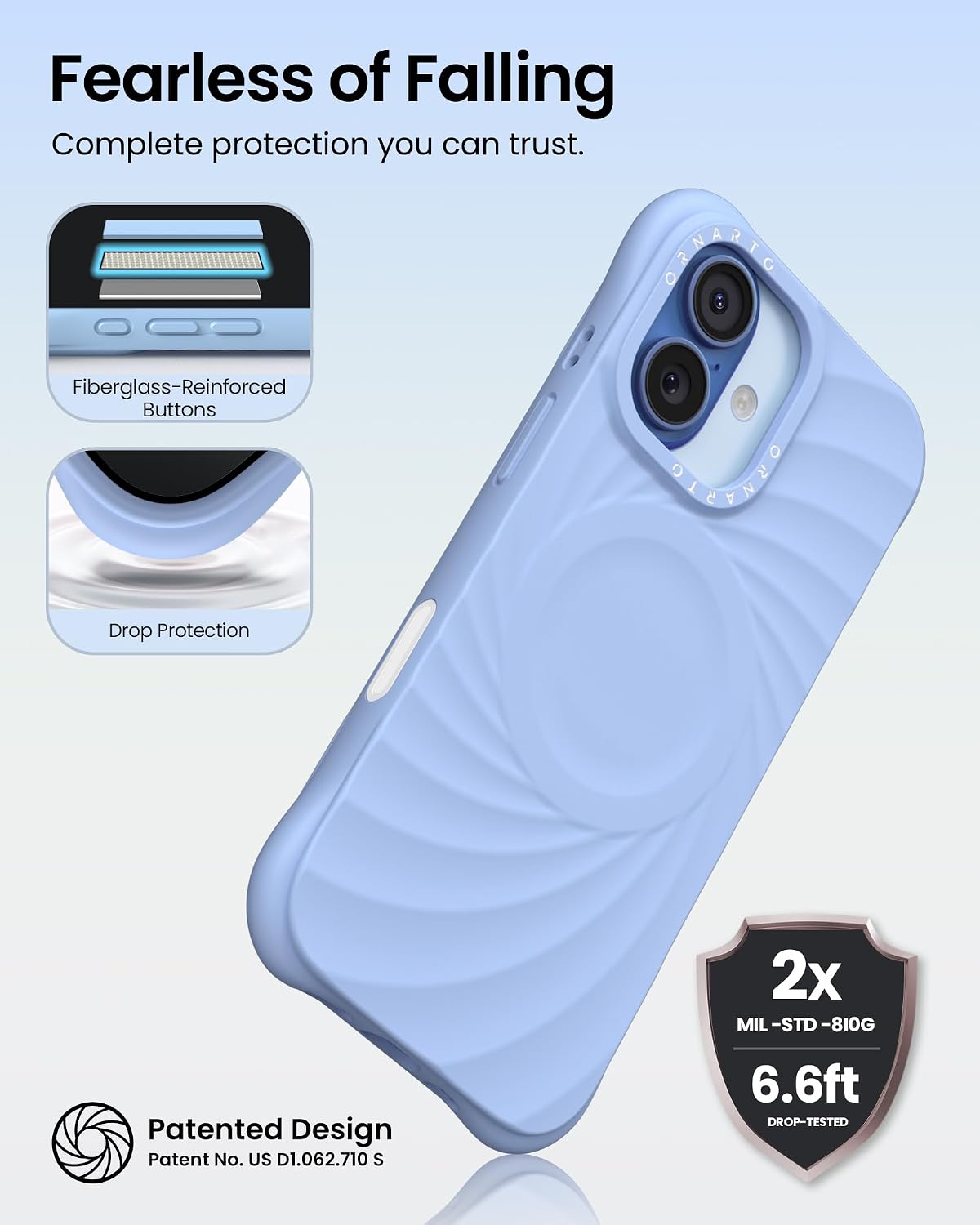 ORNARTO Vortuxe iPhone 17 Kılıf, MagSafe Uyumlu, Sky Whisper Renk, Premium Sıvı Silikon, 2 Kat MIL-STD Düşme Koruması, Güçlendirilmiş Köşeler, Kamera Tuşu Kontrollü, Şık Tasarım