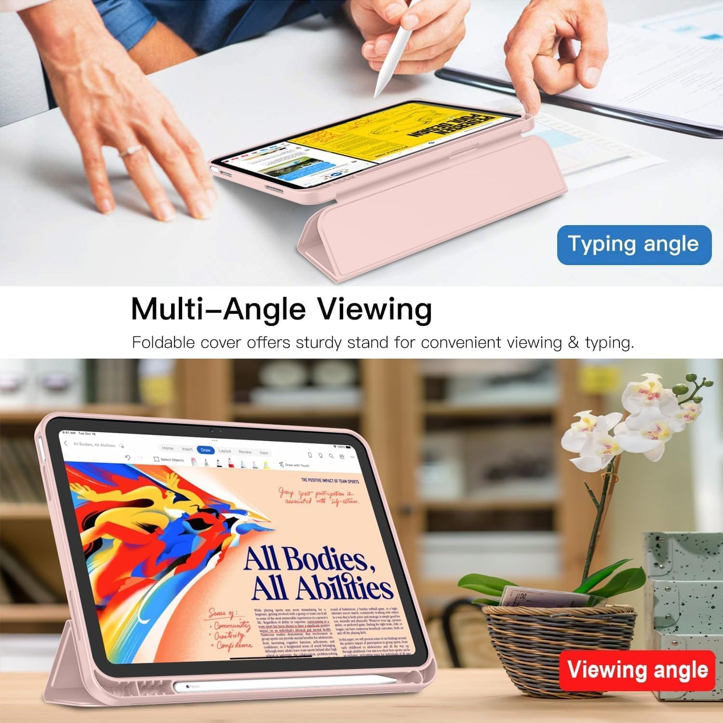 iPad 11. Nesil (11 inç, 2025) / iPad 10. Nesil (10.9 inç, 2022) ile Uyumlu Kılıf – Kalem Bölmeli, Üç Katlanır Standlı, Yumuşak TPU Arka Kapak, Uyku/Uyanma Özellikli Smart Cover (Lavander)