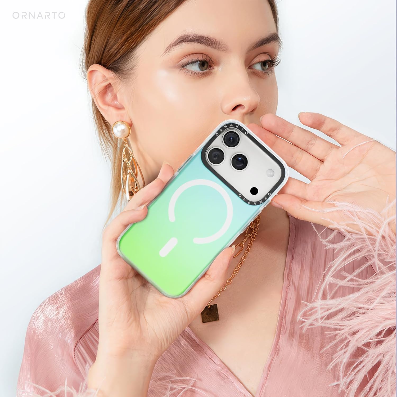 ORNARTO iPhone 17 Pro Max (6.9") Uyumlu Kılıf, MagSafe Uyumlu, Elektro Kaplama Yanardöner Geçişli İnce Silikon Telefon Kılıfı, Gökkuşağı Renkli