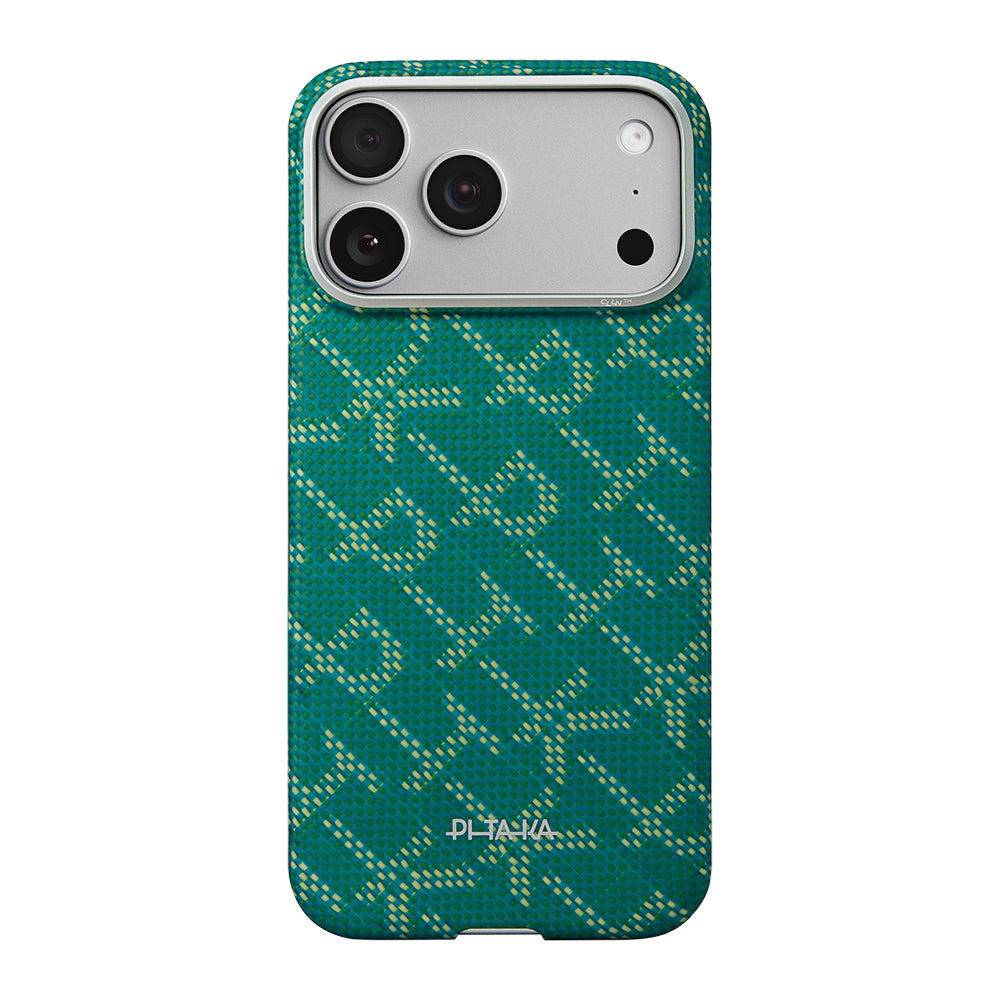 __vg|Yeşil|0|741654367841-01|Apple iPhone 17 Pro Kılıf M-safe Şarj Özellikli Aramid Karbon Fiber Pitaka Tactile Woven Monogram Serisi Kapak