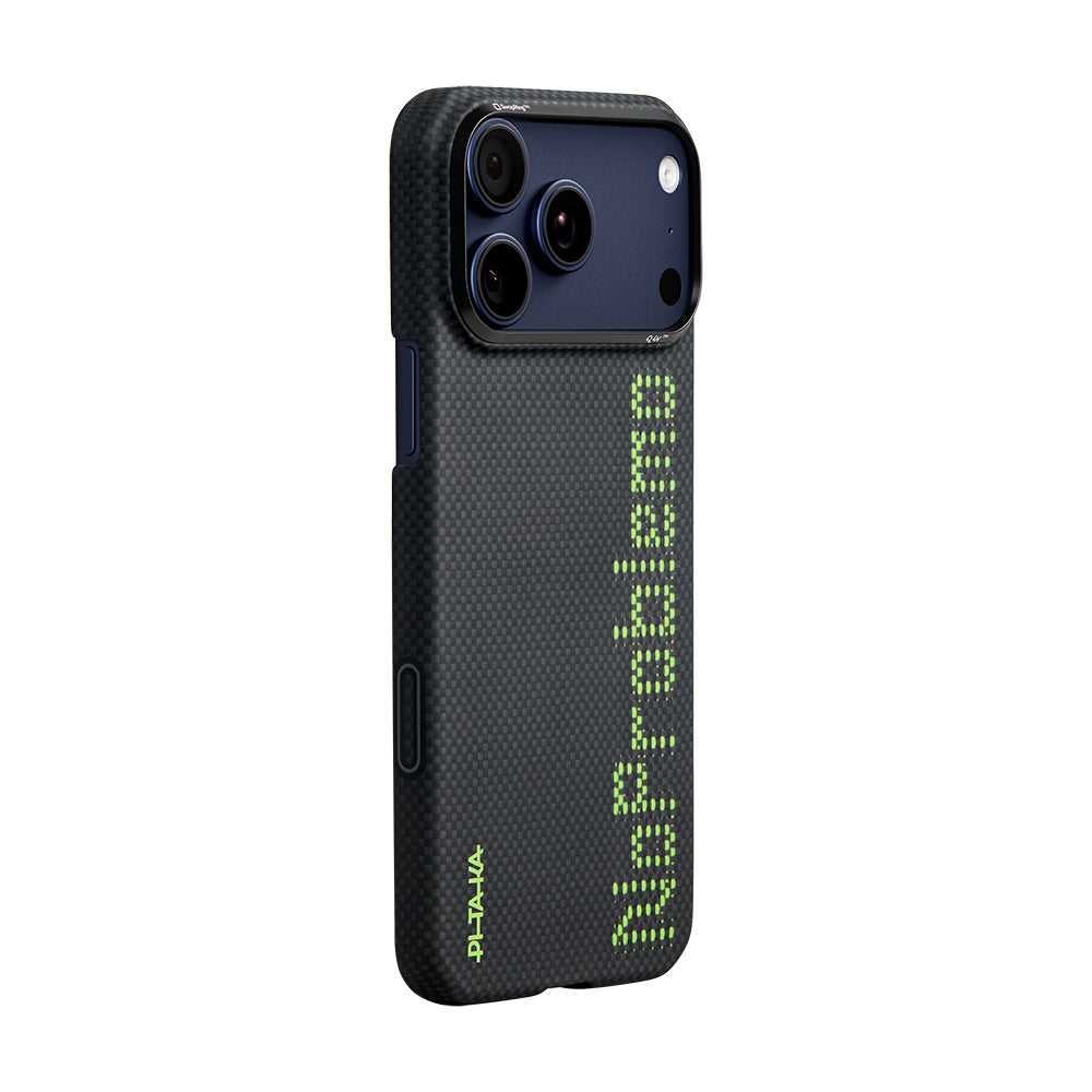 __vg|Siyah|2|741654367858-03|Apple iPhone 17 Pro Max Kılıf MagSafe Şarj Özellikli Lumintex Teknolojili Fosforlu Aramid Karbon Fiber Pitaka Tactile Woven Aries Serisi Kapak