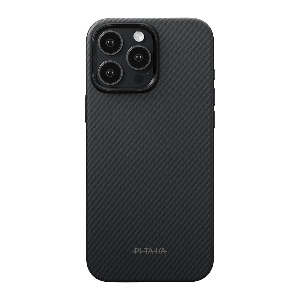 __vg|Siyah|0|741654368725-01|Apple iPhone 16 Pro Kılıf M-safe Şarj Özellikli Aramid Karbon Fiber Pitaka Military-Grade Classic Serisi New Logo Black-Grey Twill Kapak