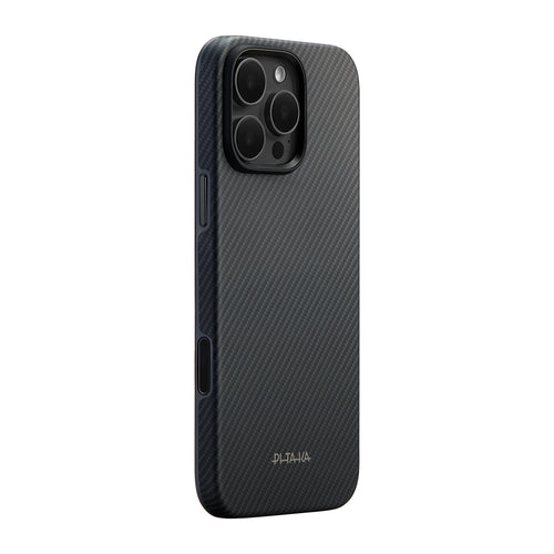 __vg|Siyah|1|741654368725-02|Apple iPhone 16 Pro Kılıf M-safe Şarj Özellikli Aramid Karbon Fiber Pitaka Military-Grade Classic Serisi New Logo Black-Grey Twill Kapak