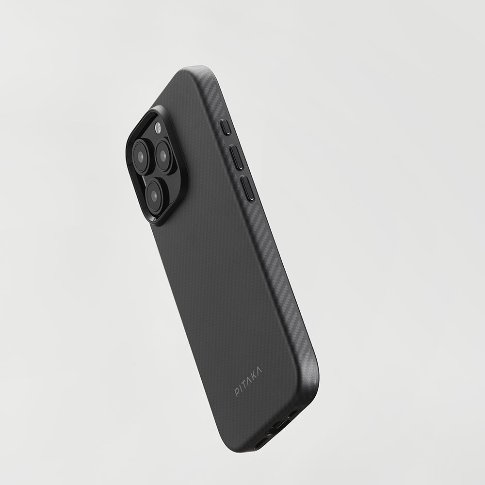 __vg|Siyah|12|741654368725-13|Apple iPhone 16 Pro Kılıf M-safe Şarj Özellikli Aramid Karbon Fiber Pitaka Military-Grade Classic Serisi New Logo Black-Grey Twill Kapak
