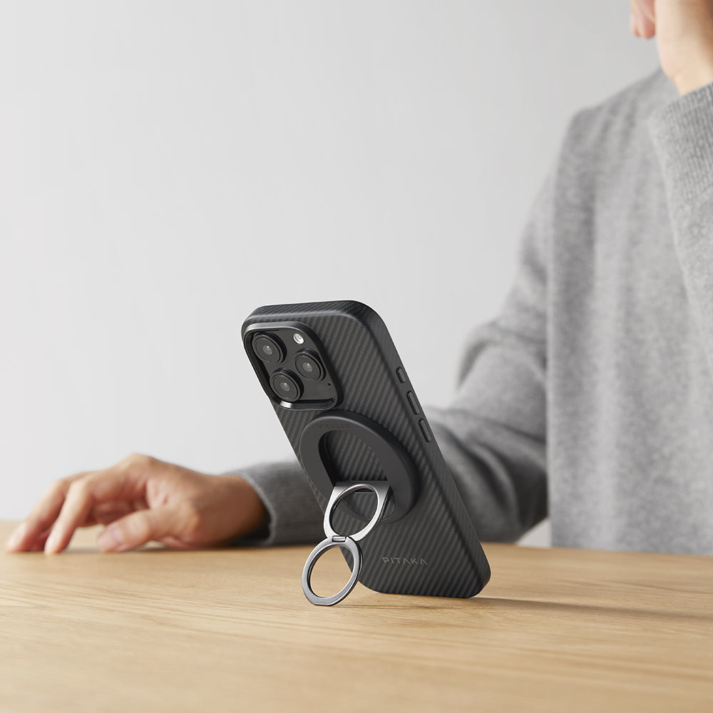 __vg|Siyah|16|741654368725-17|Apple iPhone 16 Pro Kılıf M-safe Şarj Özellikli Aramid Karbon Fiber Pitaka Military-Grade Classic Serisi New Logo Black-Grey Twill Kapak