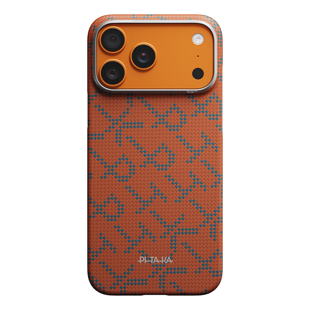 __vg|Mavi-Turuncu|0|741654368763-01|Apple iPhone 17 Pro Kılıf M-safe Şarj Özellikli Aramid Karbon Fiber Pitaka Tactile Woven Monogram Serisi Kapak