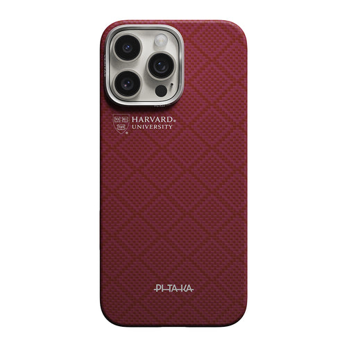 __vg|Kırmızı|0|741654368831-01|Apple iPhone 16 Pro Max Kılıf M-safe Şarj Özellikli Aramid Karbon Fiber Pitaka Harvard University Serisi Kapak