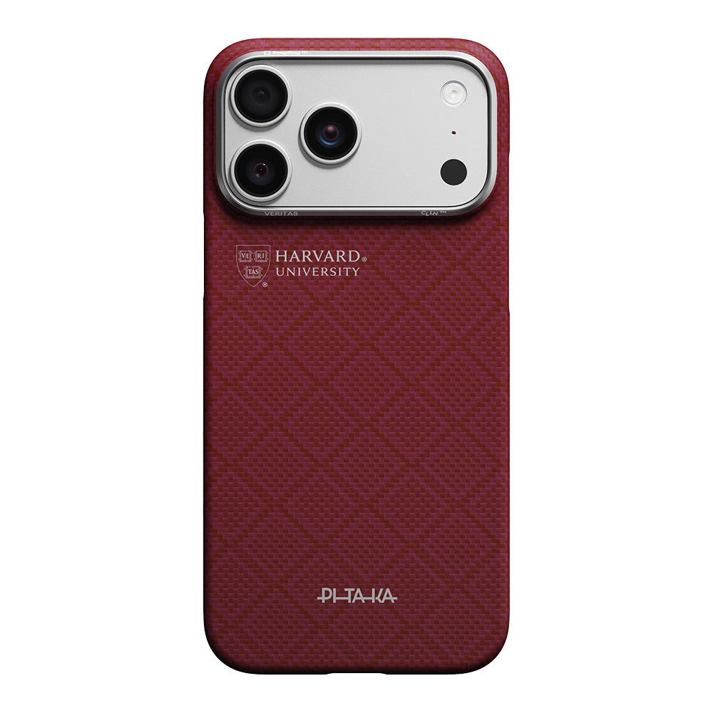 __vg|Kırmızı|0|741654368848-01|Apple iPhone 17 Pro Kılıf M-safe Şarj Özellikli Aramid Karbon Fiber Pitaka Harvard University Serisi Kapak