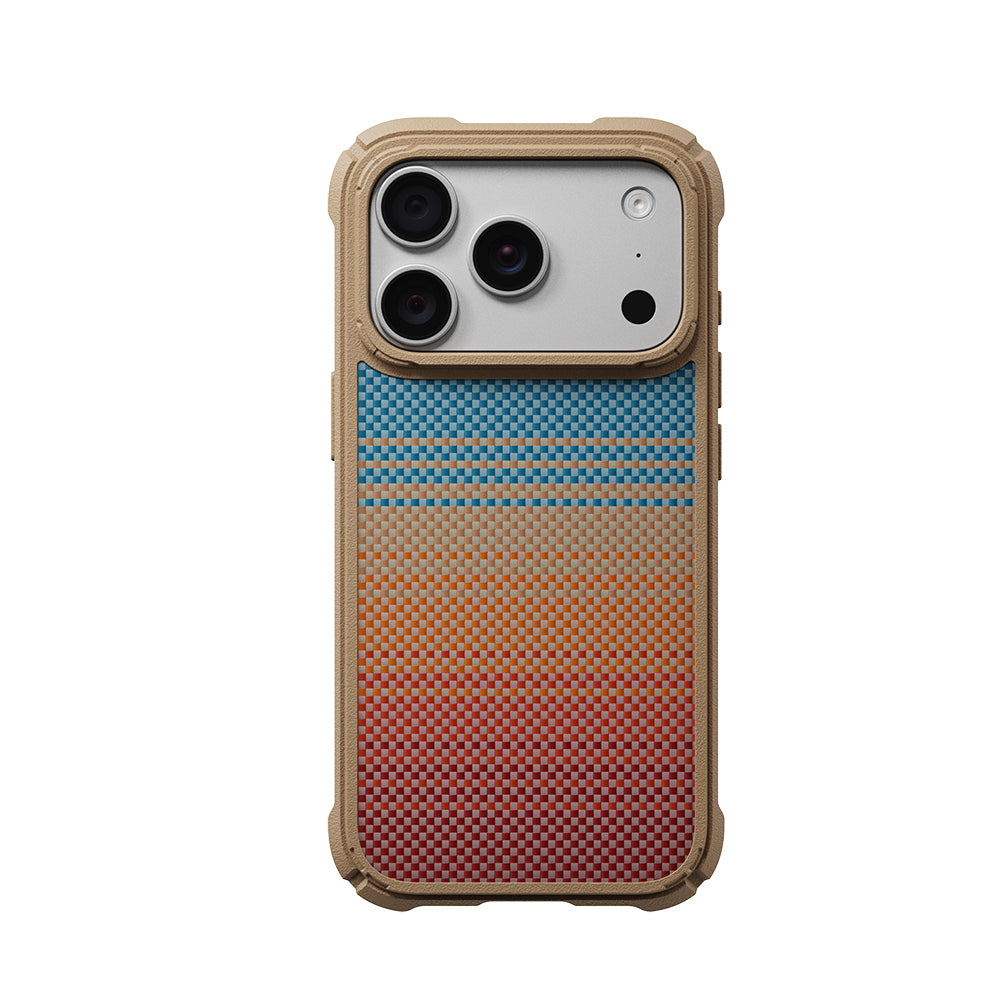 Apple iPhone 18 Pro Kılıf MagSafe Şarj Özellikli Aramid Karbon Fiber Pitaka Sunset 2.0 California Dream Serisi Cairn Kapak - Mavi-Kahverengi