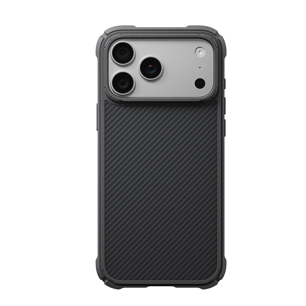 Apple iPhone 18 Pro Max Kılıf MagSafe Şarj Özellikli 600D Aramid Fiber Pitaka Black-Grey Twill Serisi Cairn Kapak - Siyah-Gri