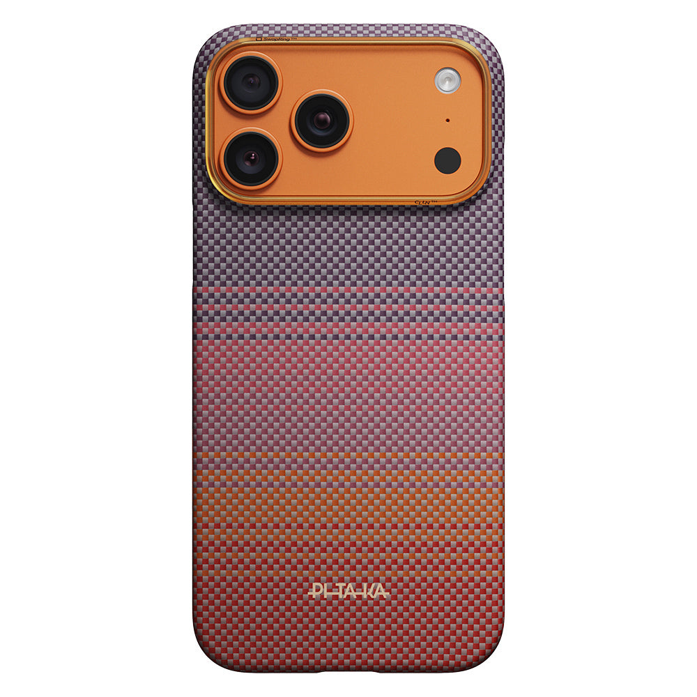 __vg|Turuncu-Kırmızı|0|741654369579-01|Apple iPhone 17 Pro Max Kılıf M-safe Şarj Özellikli Aramid Karbon Fiber Pitaka Sunset 2.0 California Dream Serisi Kapak