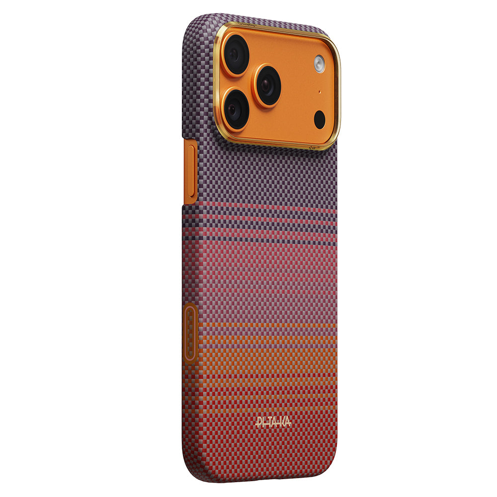 __vg|Turuncu-Kırmızı|1|741654369579-02|Apple iPhone 17 Pro Max Kılıf MagSafe Şarj Özellikli Aramid Karbon Fiber Pitaka Sunset 2.0 California Dream Serisi Kapak