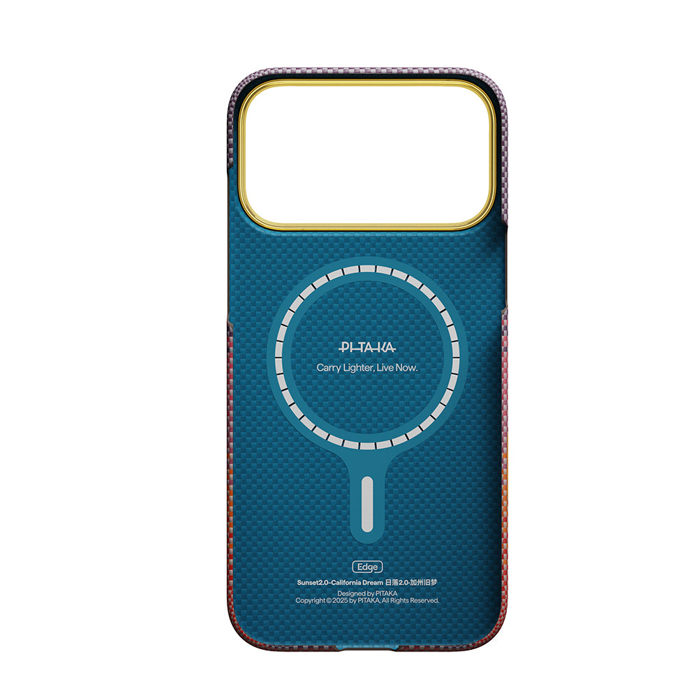 __vg|Turuncu-Kırmızı|3|741654369579-04|Apple iPhone 17 Pro Max Kılıf MagSafe Şarj Özellikli Aramid Karbon Fiber Pitaka Sunset 2.0 California Dream Serisi Kapak