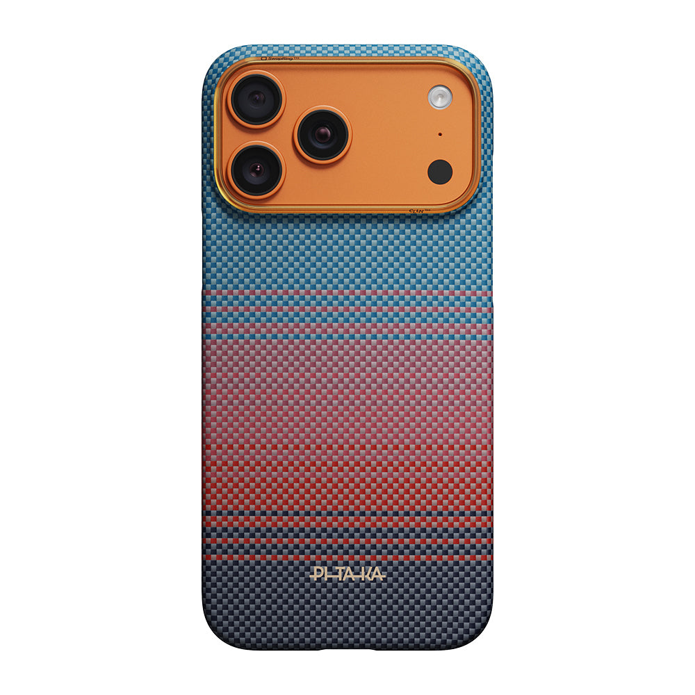 __vg|Mavi-Kırmızı|0|741654369586-01|Apple iPhone 17 Pro Max Kılıf M-safe Şarj Özellikli Aramid Karbon Fiber Pitaka Sunset 2.0 California Dream Serisi Kapak