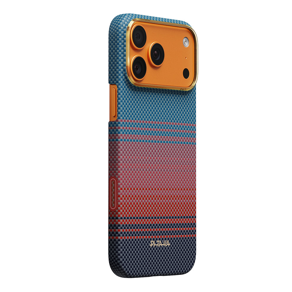 __vg|Mavi-Kırmızı|1|741654369586-02|Apple iPhone 17 Pro Max Kılıf MagSafe Şarj Özellikli Aramid Karbon Fiber Pitaka Sunset 2.0 California Dream Serisi Kapak