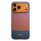 __vg|Turuncu-Mavi|0|741654369593-01|Apple iPhone 17 Pro Max Kılıf MagSafe Şarj Özellikli Aramid Karbon Fiber Pitaka Sunset 2.0 California Dream Serisi Kapak